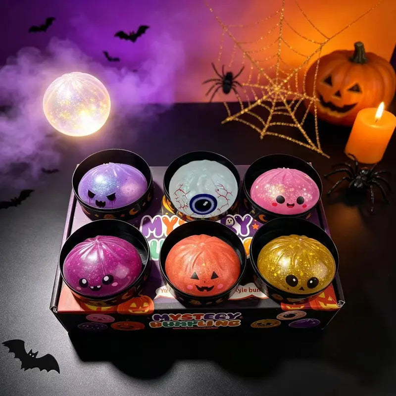 Halloween Cute Scary Ghost Maruko Squishy Squeeze Toy Set - Mini Portable Stress Fidget Item, Squishy Haul Sensory Kids Toy, Unique Whimsical Party Treat Bag Filler & Whimsical Gift, Fidgets