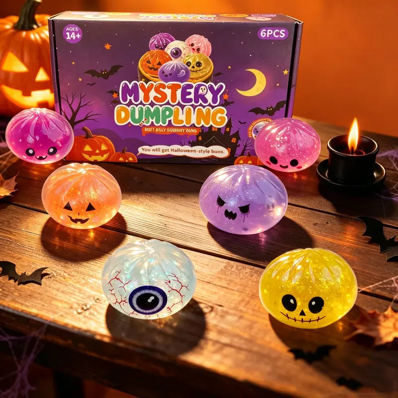 Halloween Cute Scary Ghost Maruko Squishy Squeeze Toy Set - Mini Portable Stress Fidget Item, Squishy Haul Sensory Kids Toy, Unique Whimsical Party Treat Bag Filler & Whimsical Gift, Fidgets