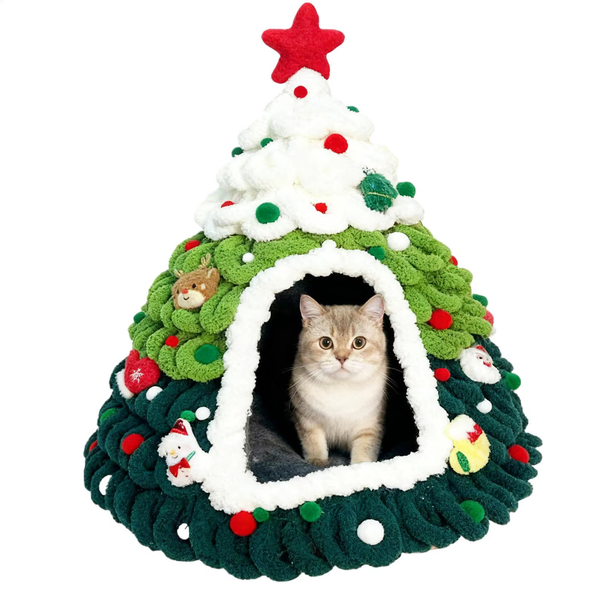 Christmas Cat House Tree Design Knit Warm Nest Cat Christmas Tree for Kitten Small Pet Indoor Outdoor Home Winter Sleeping