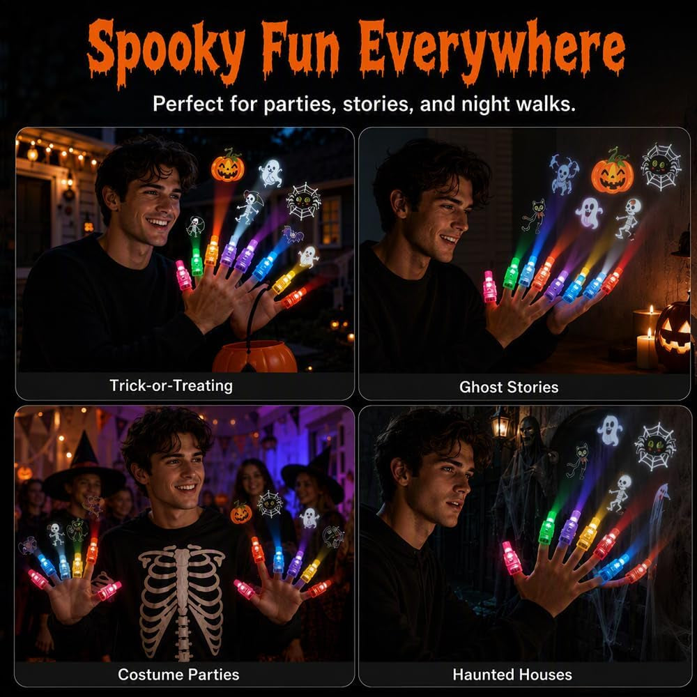 Halloween Finger Projector Rings, Halloween Finger Lights LED Party Favors Random Pattern (B Set 36PC)