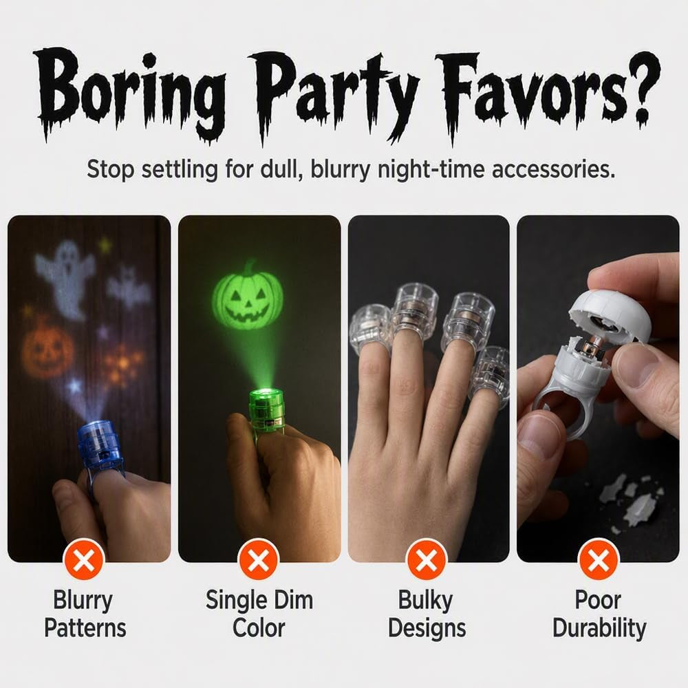 Halloween Finger Projector Rings, Halloween Finger Lights LED Party Favors Random Pattern (B Set 36PC)