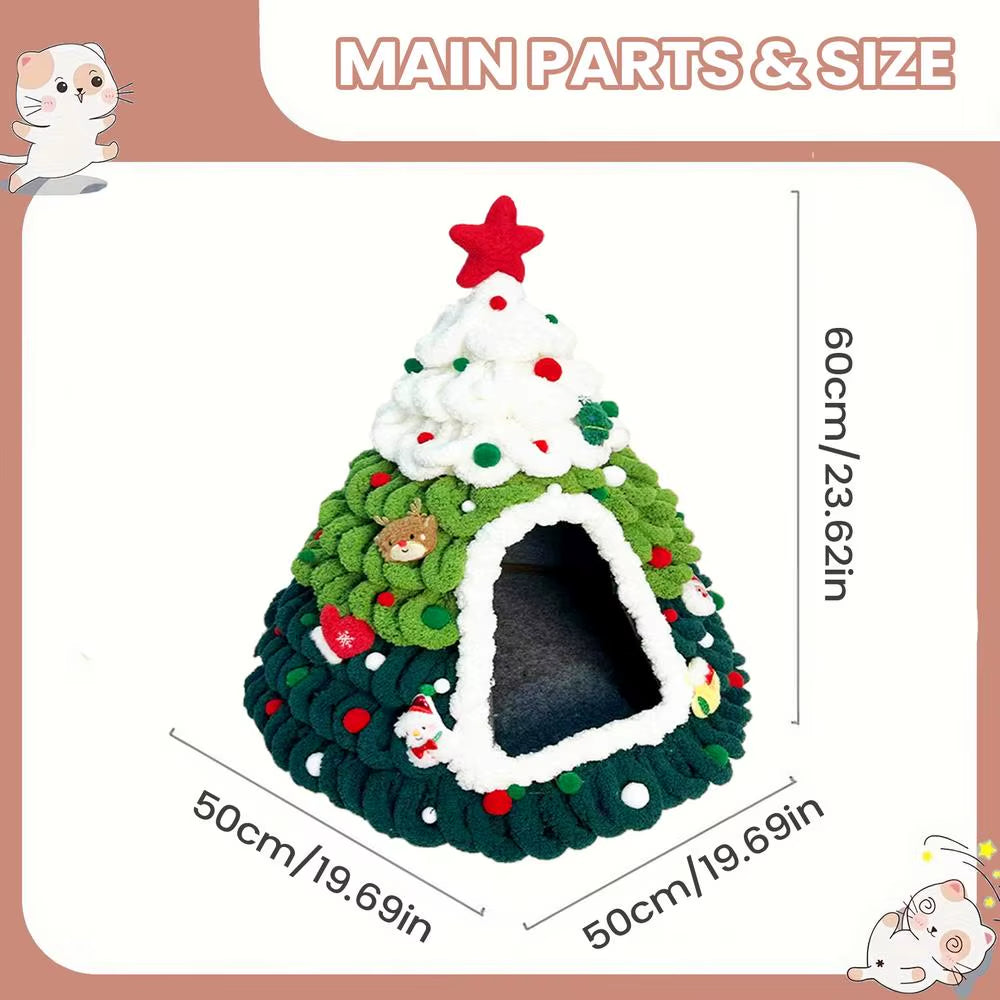 Christmas Cat House Tree Design Knit Warm Nest Cat Christmas Tree for Kitten Small Pet Indoor Outdoor Home Winter Sleeping