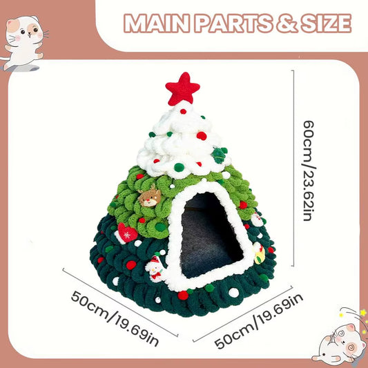 Christmas Cat House Tree Design Knit Warm Nest Cat Christmas Tree for Kitten Small Pet Indoor Outdoor Home Winter Sleeping