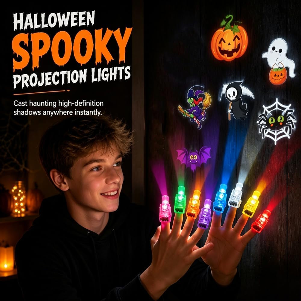 Halloween Finger Projector Rings, Halloween Finger Lights LED Party Favors Random Pattern (B Set 36PC)