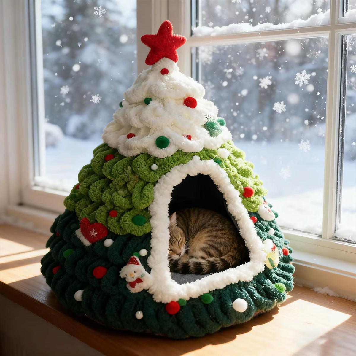 Christmas Cat House Tree Design Knit Warm Nest Cat Christmas Tree for Kitten Small Pet Indoor Outdoor Home Winter Sleeping