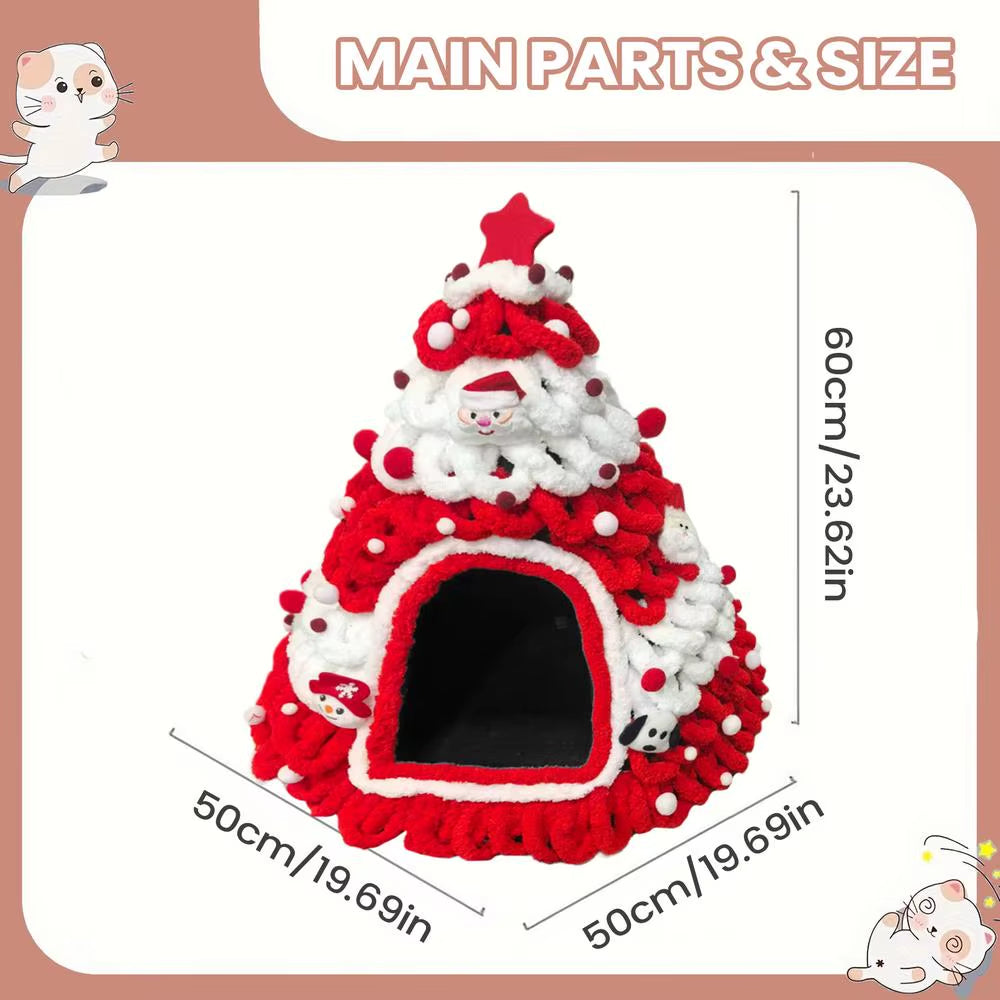 Christmas Cat House Tree Design Knit Warm Nest Cat Christmas Tree for Kitten Small Pet Indoor Outdoor Home Winter Sleeping